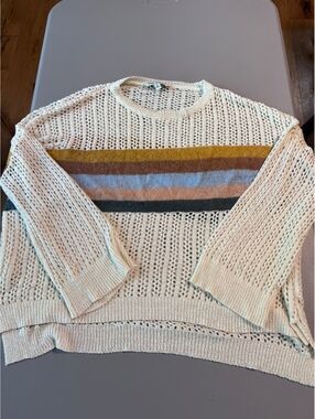Davi & Dani Women’s Medium Cream Open Knit Striped Sweater